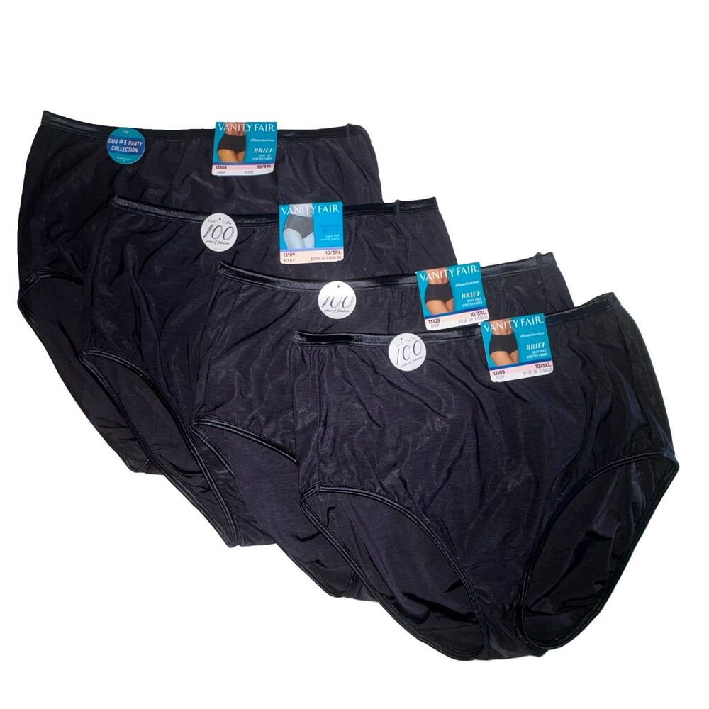 VANITY FAIR Black Illumination Brief Panties Set Of 4 Size 10/3XL Style 13109